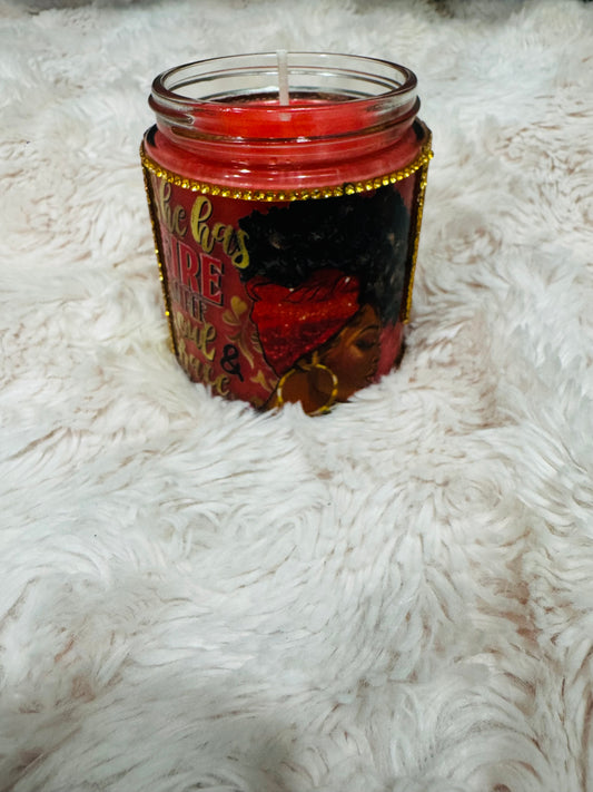 SHE HAVE FIRE IN HER SOUL AND GRACE IN HER HEART RED ROSES 8OZ SCENTED CANDLE