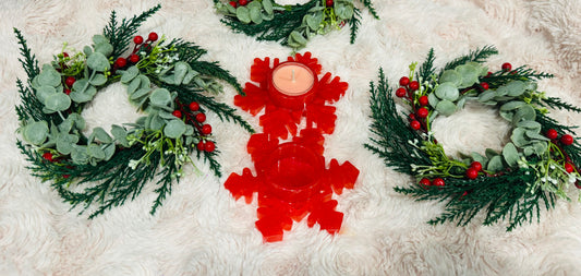 RED SNOWFLAKES TEA LIGHT CANDLE HOLDER