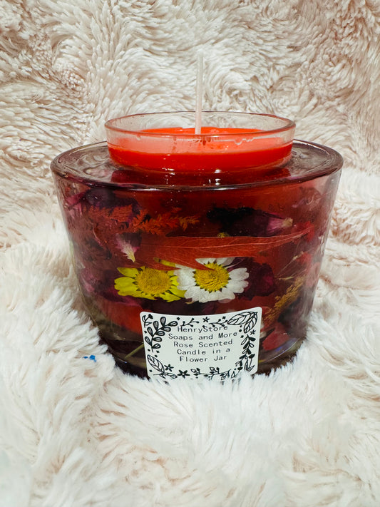 CANDLE IN A FLOWER JAR ROSE SOY WAX CANDLE