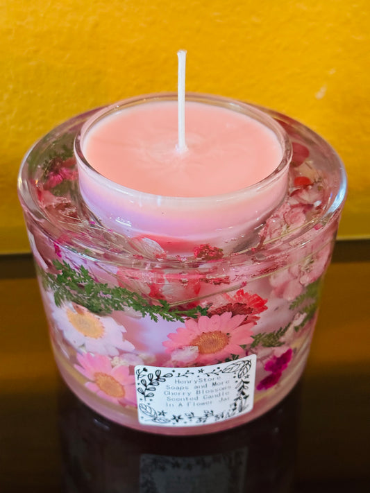 CHERRY BLOSSOMS SOY SCENTED CANDLE IN A FLOWER JAR