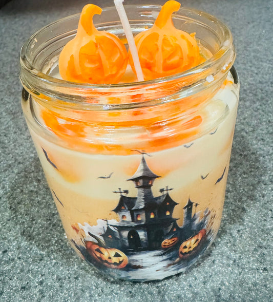 HAUNTED HOUSE SOY WAX PUMPKIN PIE SCENTED 8OZ CANDLE